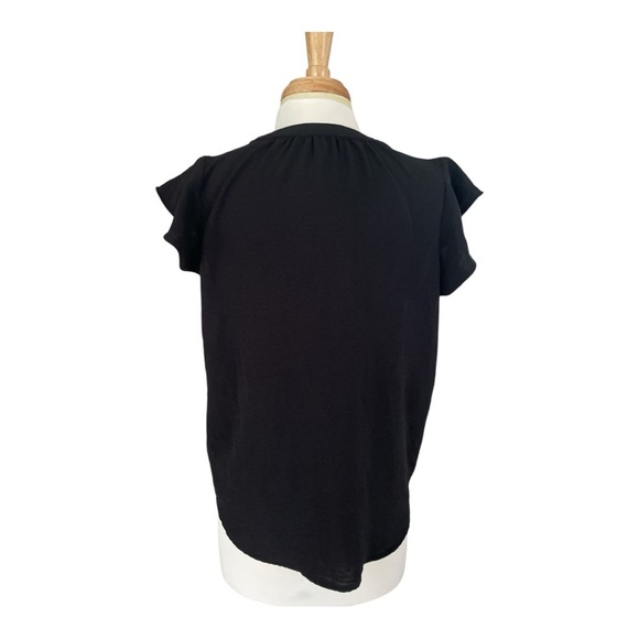 Adrianna Papell Black Ruffle Sleeve Popover V-Neck Blouse | Elegant Short Sleeve - Picture 2 of 5